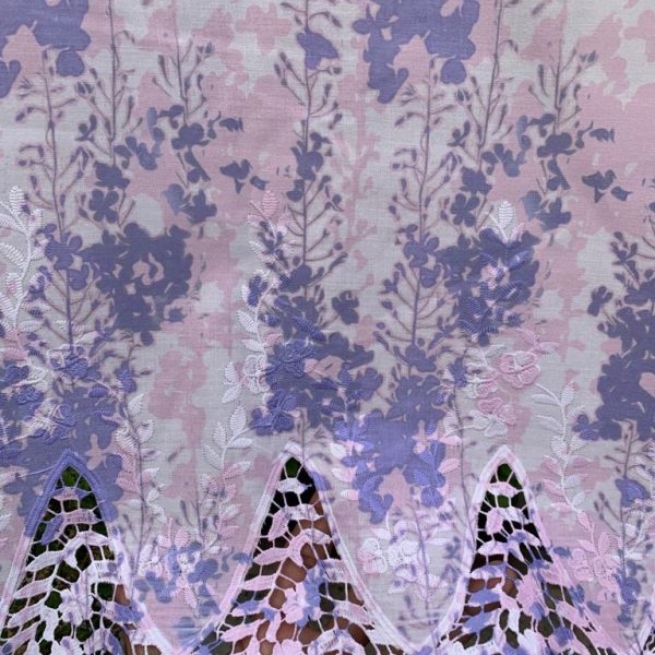 Pre-order lace embroidered printed cotton purple pink abstract 915