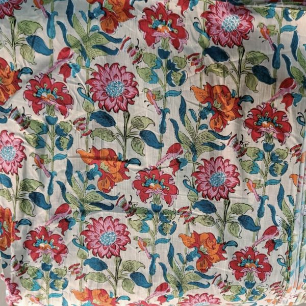 Pre-order screen printed cotton off white and pink floral 3074