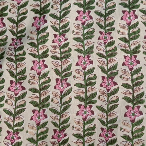 Pre-order screen printed cotton beige and pink floral 3076