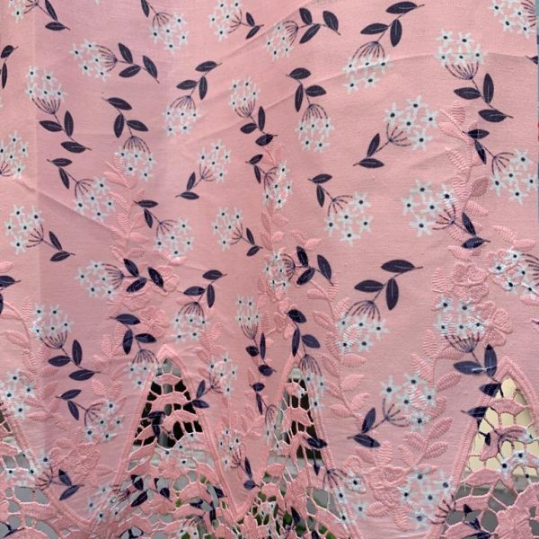 Pre-order lace embroidered printed cotton light pink and white floral 917