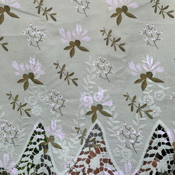 Pre-order lace embroidered printed cotton light green and white floral 918