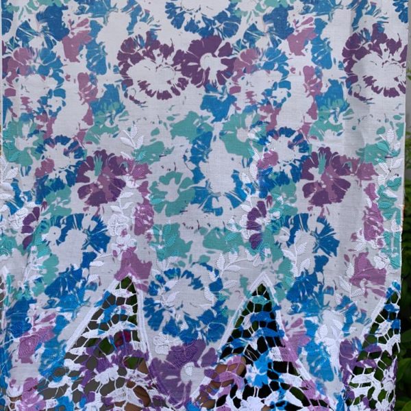 Pre-order lace embroidered printed cotton white and colourful abstract 919