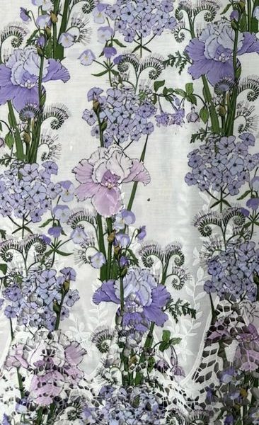 Pre-order lace embroidered printed cotton white and purple floral 922