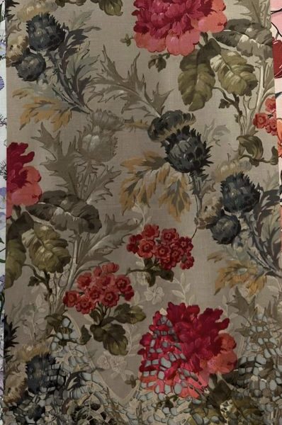 Pre-order lace embroidered printed cotton light brown and red floral 923