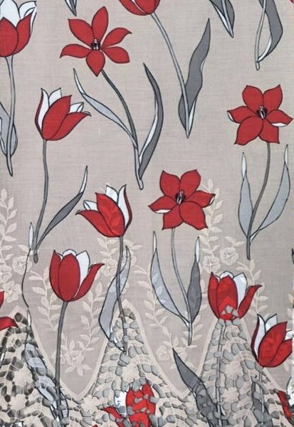 Pre-order lace embroidered printed cotton grey and red floral 921
