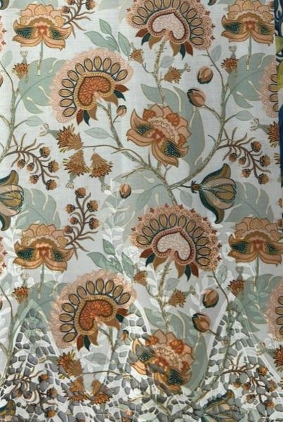 Pre-order lace embroidered printed cotton light green and brown floral 930