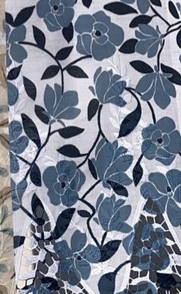 Pre-order lace embroidered printed cotton white and blue floral 933