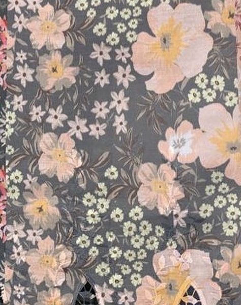 Pre-order lace embroidered printed cotton dark grey and peach floral 934