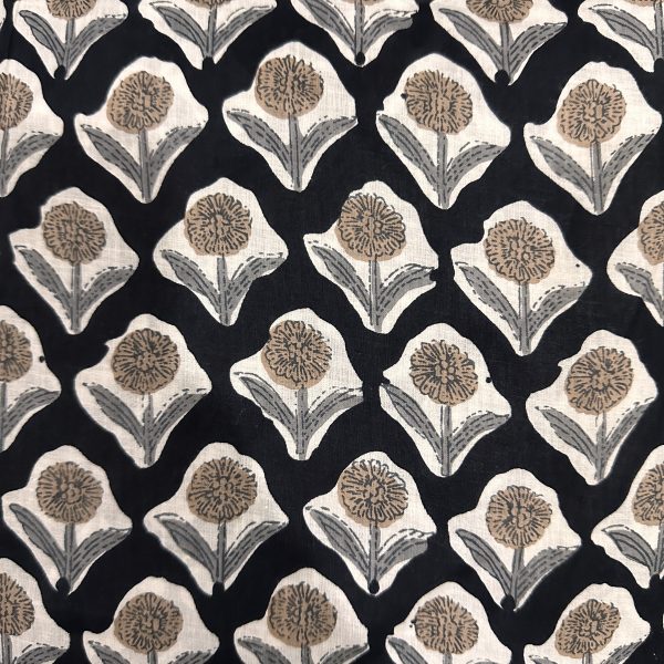 Pre-order hand block printed cotton black and brown floral 3088
