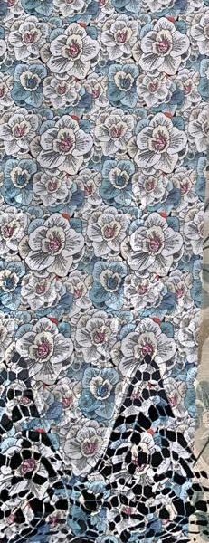 Pre-order lace embroidered printed cotton white and blue floral 935