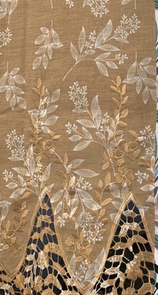 Pre-order lace embroidered printed cotton brown and white floral 937