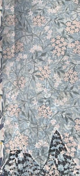 Pre-order lace embroidered printed cotton light blue and white floral 936