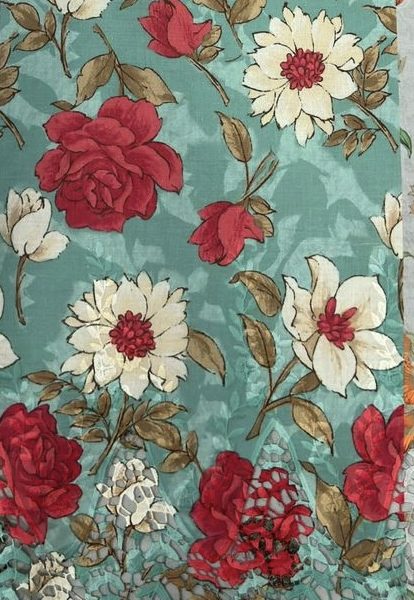 Pre-order lace embroidered printed cotton green and red white floral 925