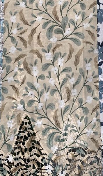 Pre-order lace embroidered printed cotton beige and brown floral 931