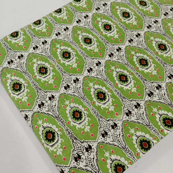 Pre-order hand block printed cotton green and white pattern 3096