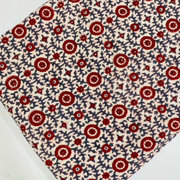 Pre-order hand block printed cotton light cream and red pattern 3095
