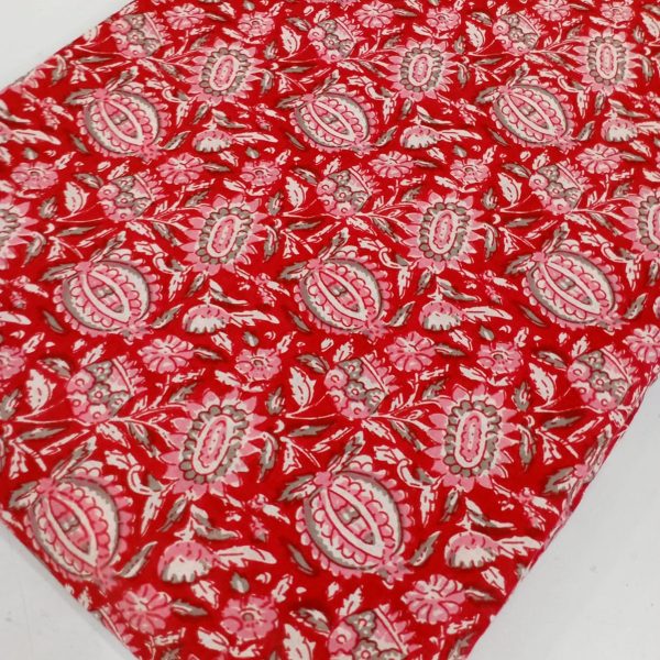 Pre-order hand block printed cotton red and white floral 3099