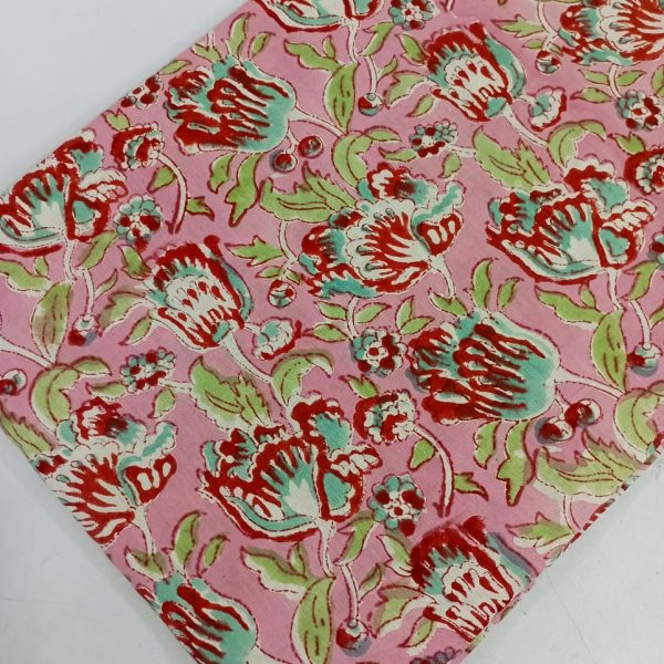 Pre-order hand block printed cotton pink and blue floral 3091