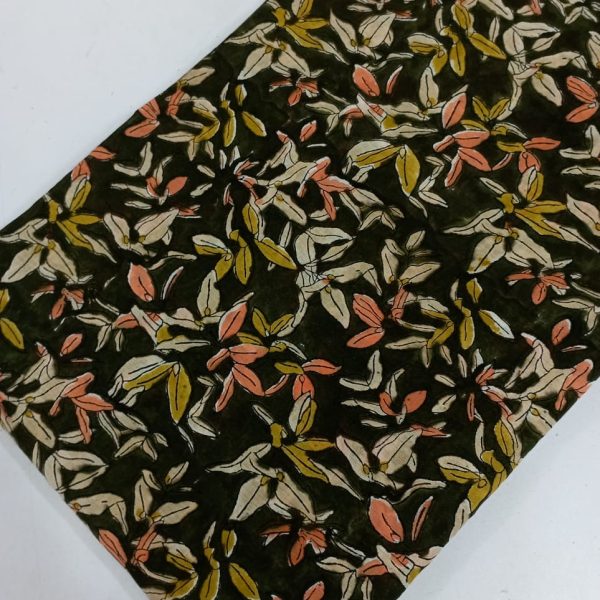 Pre-order hand block printed cotton black and brown leaves 3092