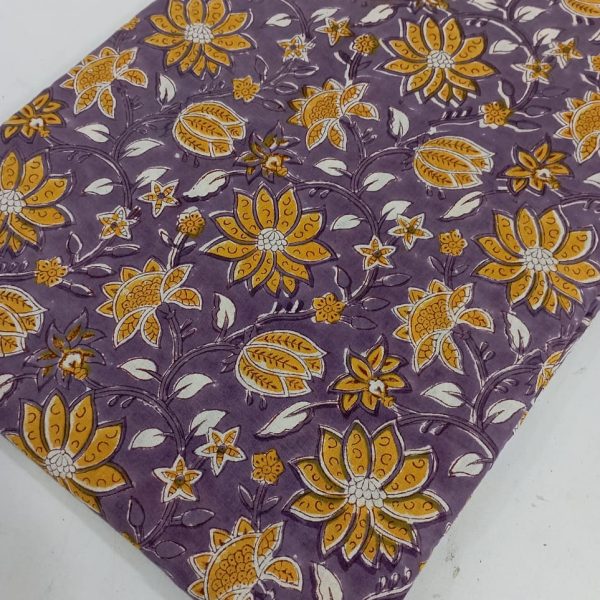 Pre-order hand block printed cotton purple and yellow floral 3093
