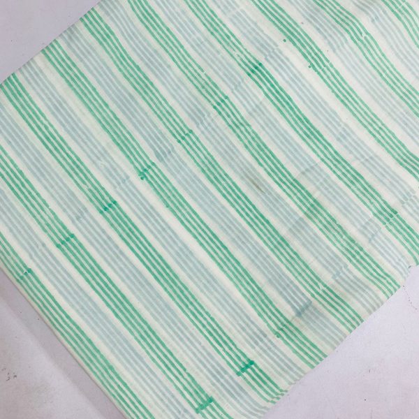 Pre-order hand block printed cotton white and green stripes 3094
