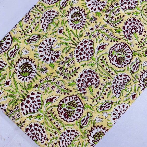 Pre-order hand block printed cotton yellow and white floral 3100