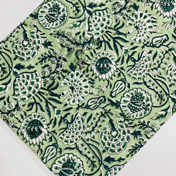 Pre-order hand block printed cotton green and white floral 3097