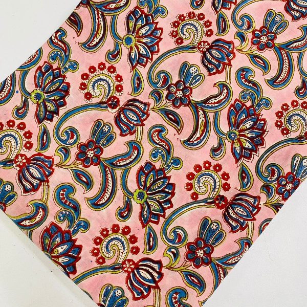 Pre-order hand block printed cotton peach floral 3108