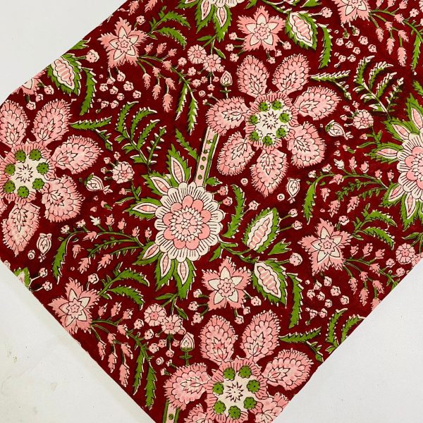 Pre-order hand block printed cotton maroon and pink floral 3105