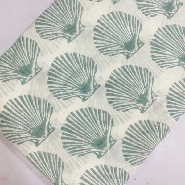 Pre-order hand block printed cotton white and mint green shell 3106