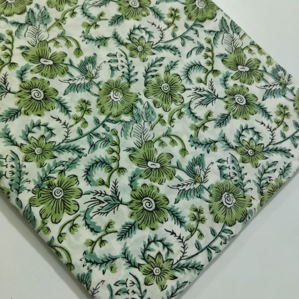 Pre-order hand block printed cotton green floral 3110