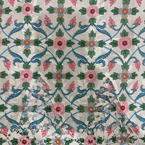 Pre-order lace embroidered printed beige and pink pattern cotton 974