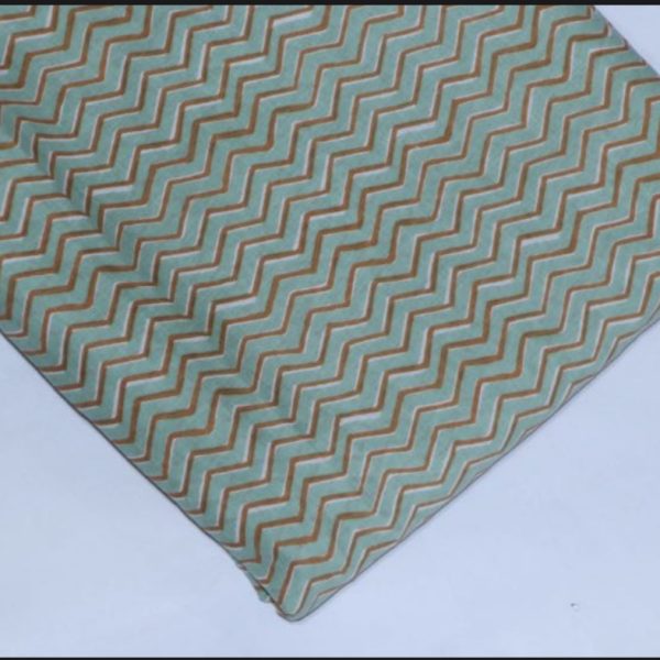 Pre-order hand block printed cotton green and gold chevron 3128