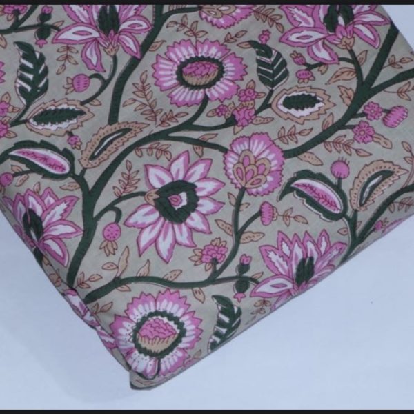 Pre-order hand block printed cotton green and pink floral 3126