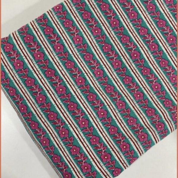 Pre-order hand block printed cotton green and pink floral 3124