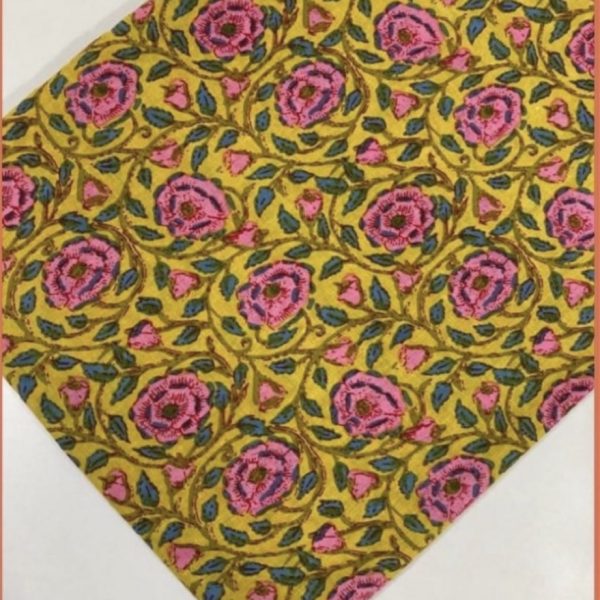 Pre-order hand block printed cotton yellow and pink floral 3123