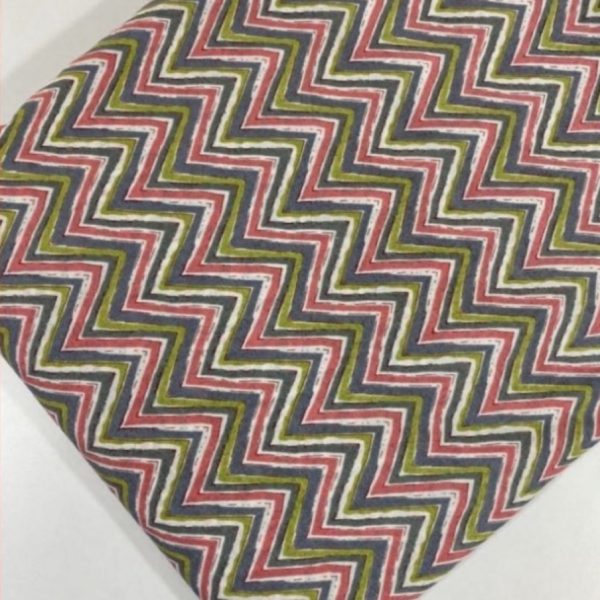 Pre-order hand block printed cotton pink and green chevron pattern 3122