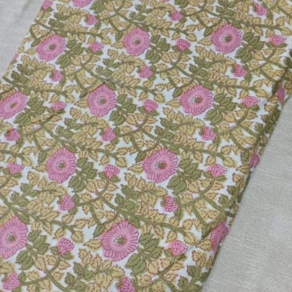 Pre-order hand block printed cotton light yellow and pink floral 3119