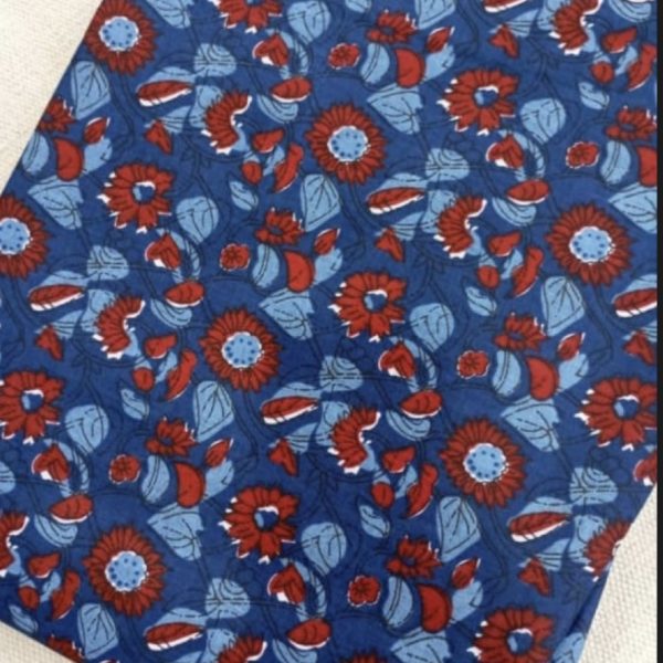 Pre-order hand block printed cottonb blue and red floral 3114