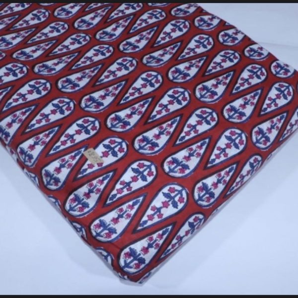 Pre-order hand block printed cotton red and white pattern 3112