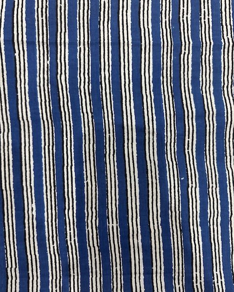 Readystock Hand block printed cotton blue and white stripes 28939