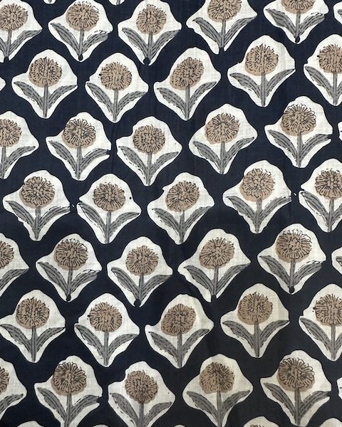 Readystock Hand block printed cotton black and cream floral 28941