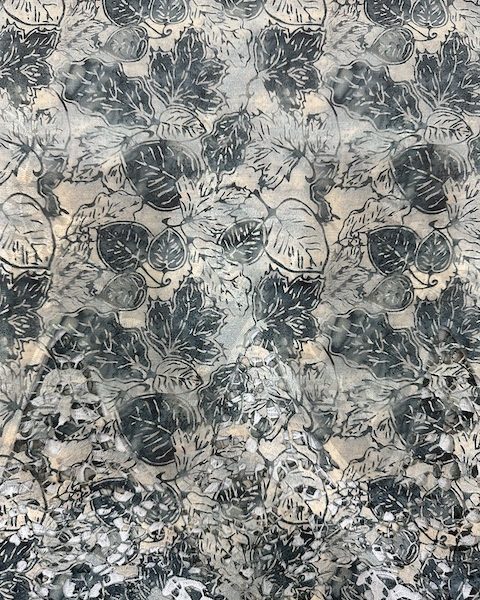 Pre-order lace embroidered printed cotton white and grey leaves 940