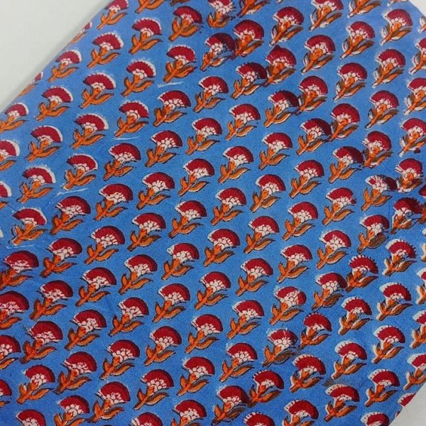 Pre-order hand block printed cotton blue and pink floral 3130