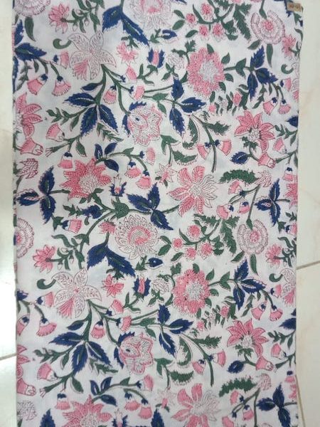 Pre-order hand block printed cotton white and pink floral 3158