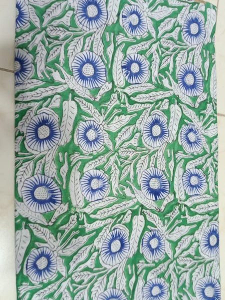 Pre-order hand block printed cotton green and blue floral 3134