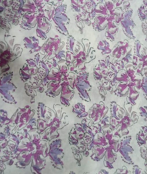 Pre-order hand block printed cotton white and purple floral 3136