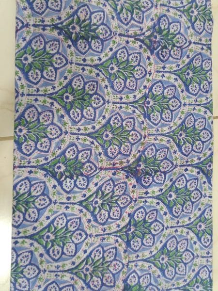 Pre-order hand block printed cotton blue and green floral 3137