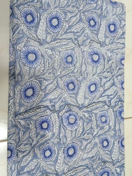 Pre-order hand block printed cotton grey and blue floral 3160