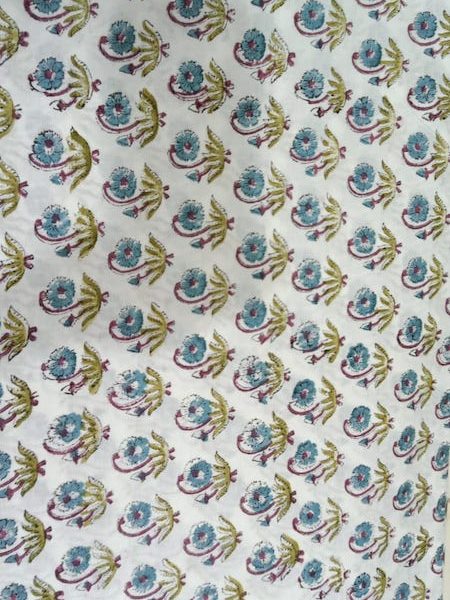 Pre-order hand block printed cotton white and blue floral 3159